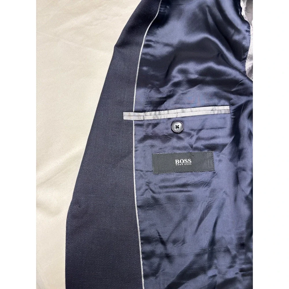 Hugo Boss Navy Blue Drago Italian Virgin Wool Blazer Sport Coat 42R Mens